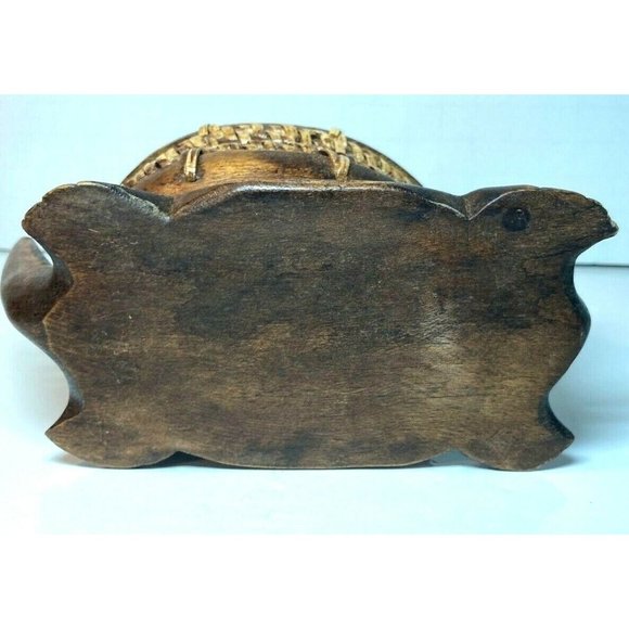 Lombok Indonesia Wood Turtle Trinket Box with Woven Wicker Rattan - Picture 12 of 12